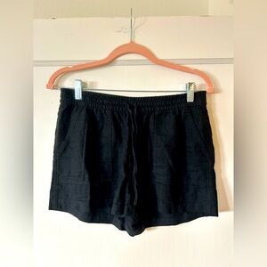 J. Crew Black Linen Drawstring Cargo Style Shorts with Elastic Waist and Tie